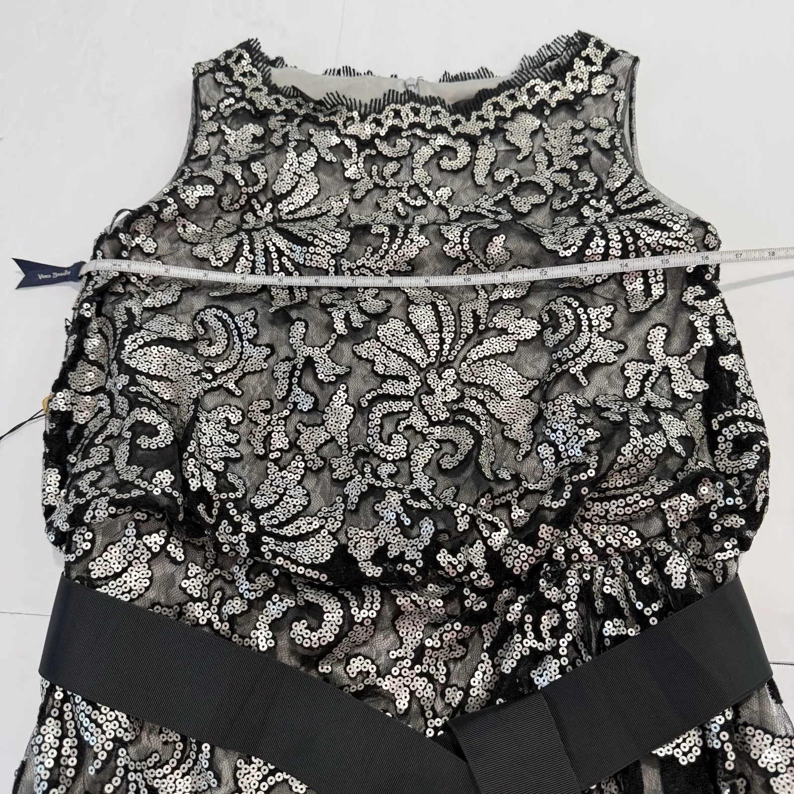 NWT Tashida Shoji Silver Sequin Black Lace Cocktail Dress Size 8 Wedding Event - Image 10
