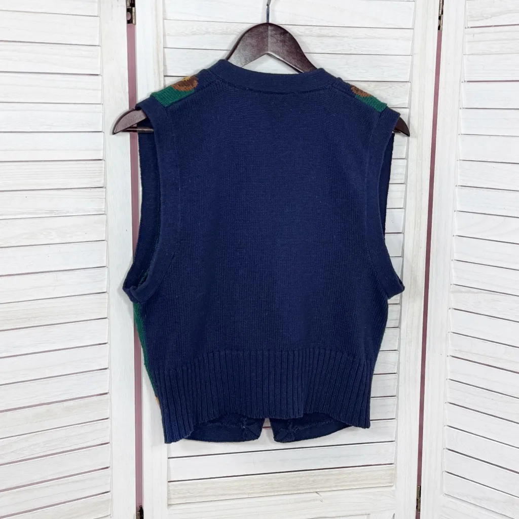 Vintage 80s Jantzen Baroque Equestrian V Neck Sweater Vest Blue Small - Image 8