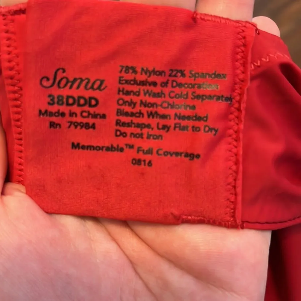 Women’s Soma Memorable Full Coverage padded red bra casual padded underwire - Image 5