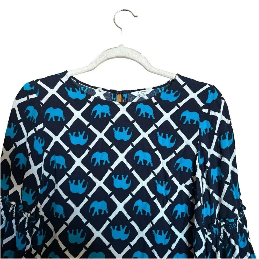 Crown & Ivy Tunic Dress Womens 4 Multicolor Elephant Novelty Print Boho - Image 2