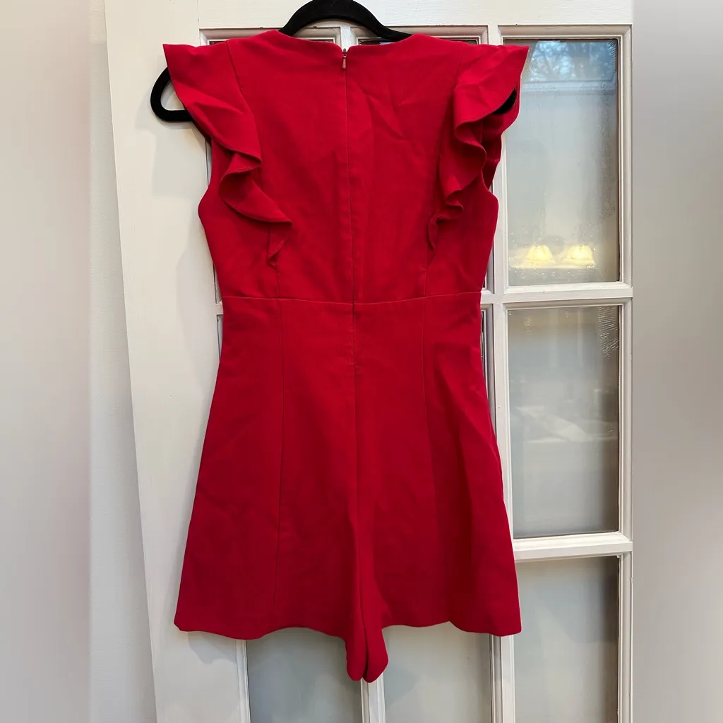 Black Halo Scarlet Dark Pink Red V-Neck Ruffle Deklyn Romper Size 0 XXS XS - Image 8