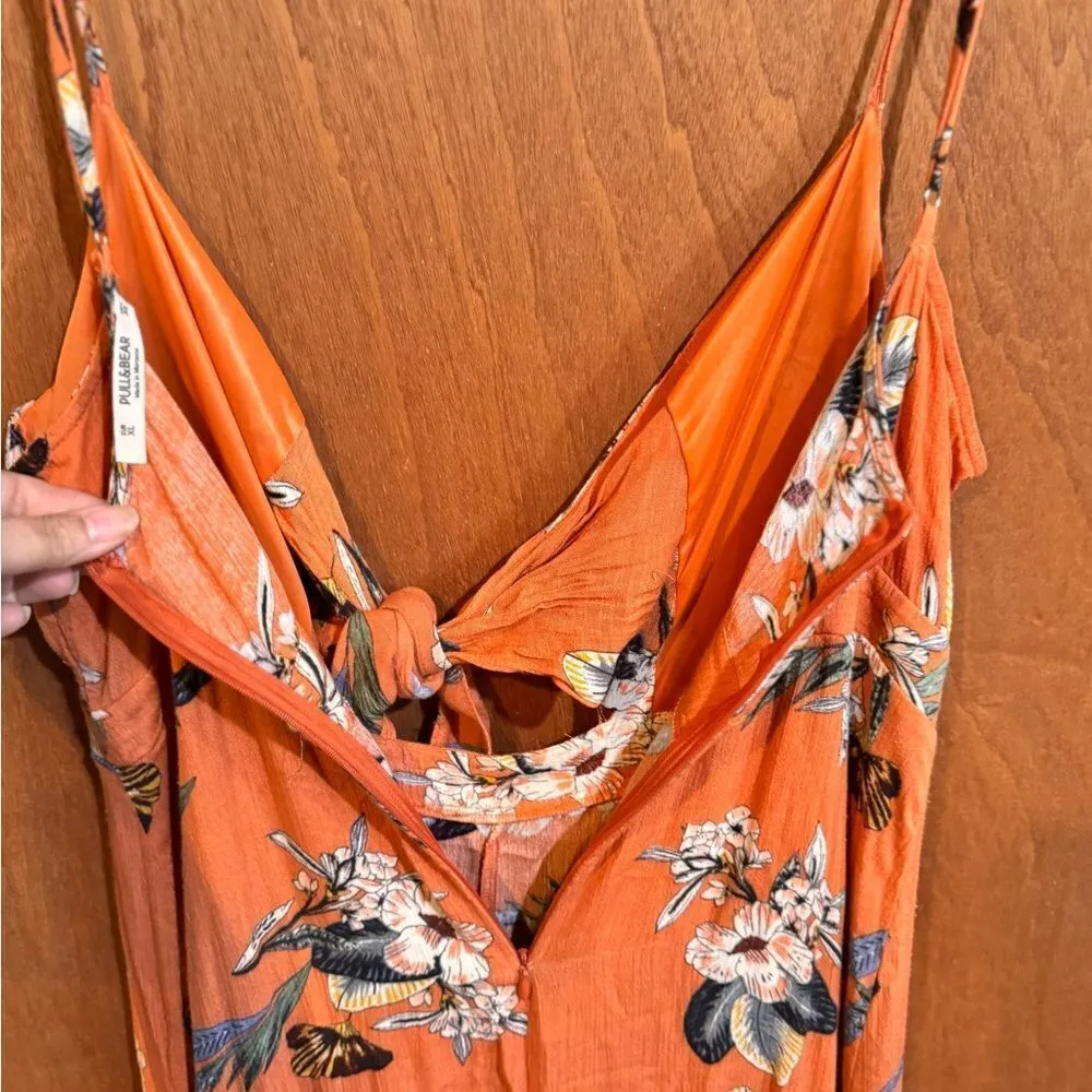 Pull &‎ Bear orange tropical one piece shorts romper size xl - Image 5