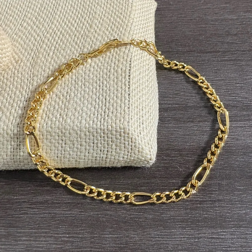 14K Gold Plated Figaro Link Chain Bracelet - Image 3