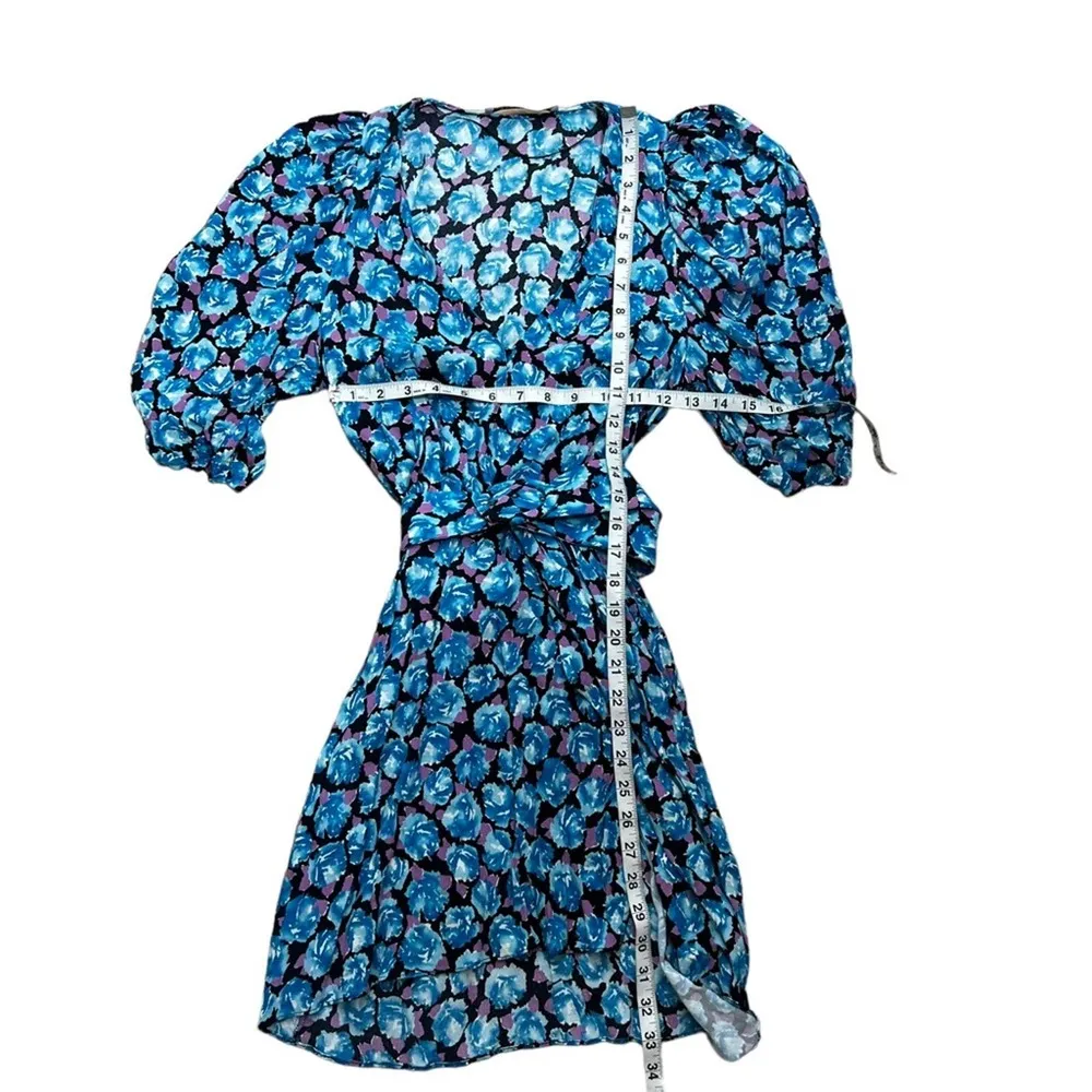Zara Blue Floral Belted Faux Wrap Dress BLOGGER FAVORITE Size Small - Image 7