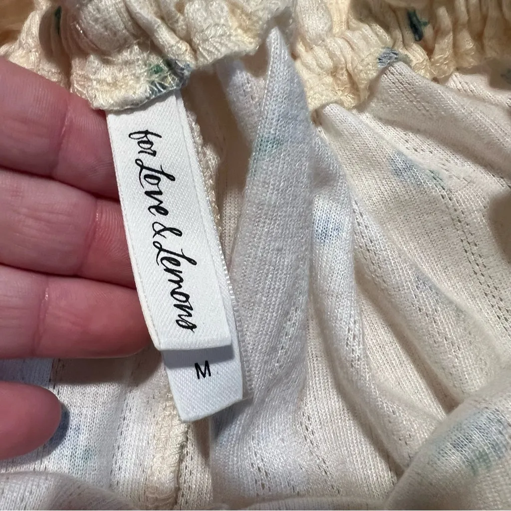 For Love & Lemons Pointelle Shorts Butter Yellow Blue Floral M - Image 9