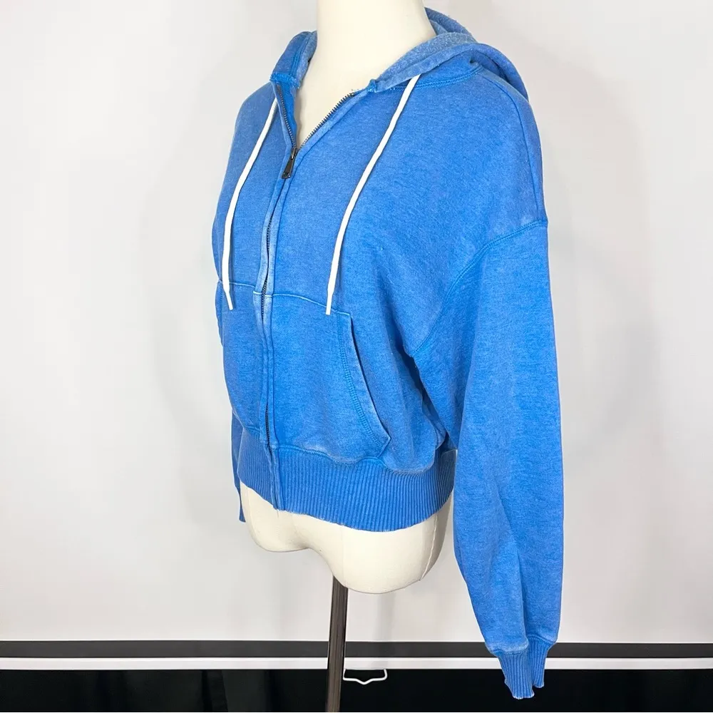 ZENANA Bright Blue Washed Fleece Full Zip Hoodie Jacket Small NWOT - Image 5
