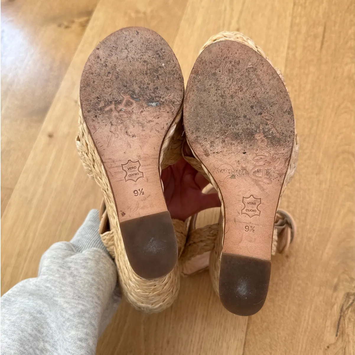 Alice + Olivia Raffia Wedge Sandals Josiey Size 9.5 Beige - Image 6