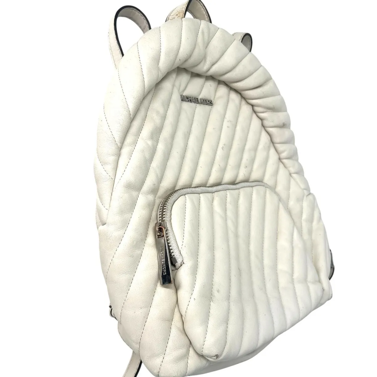 Michael Kors Erin medium quilted leather backpack in optic white Bag - Image 4