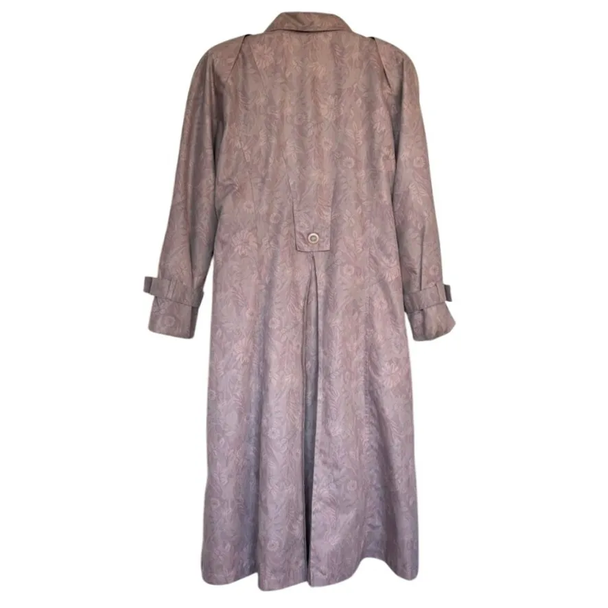 Vintage London Fog Waterproof Floral Trench Coat Sz‎ 12P Beige Wool Lined - Image 4