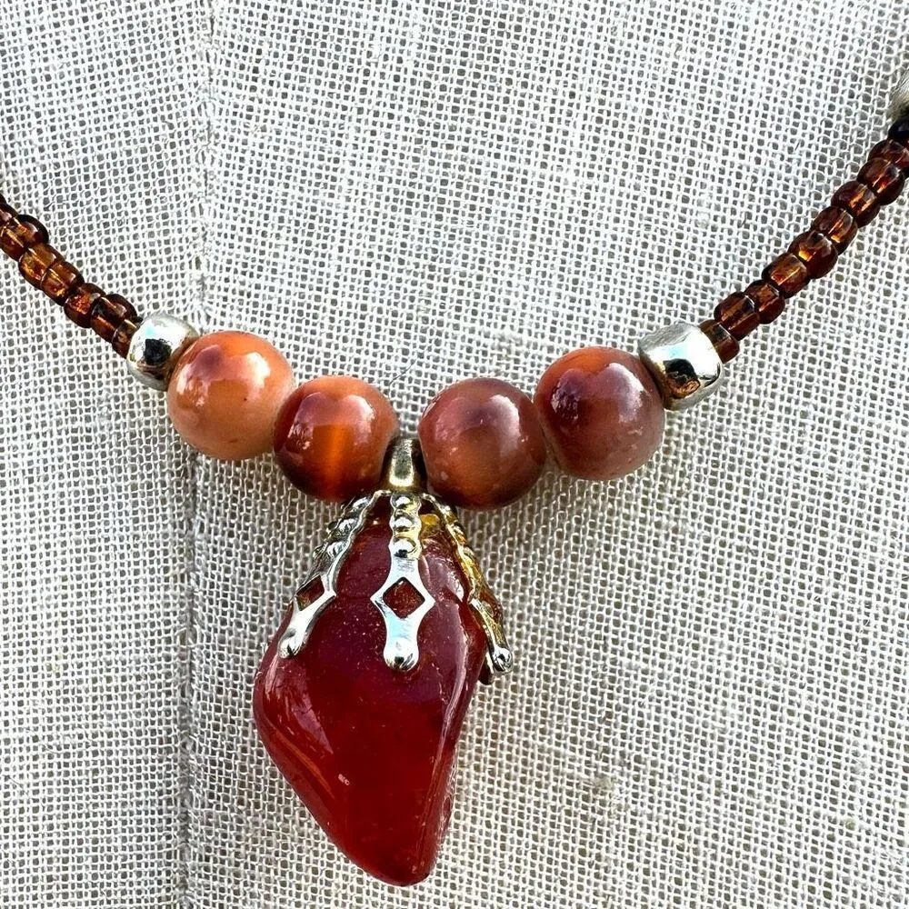 Carnelian Orange beaded pendant necklace - Image 7