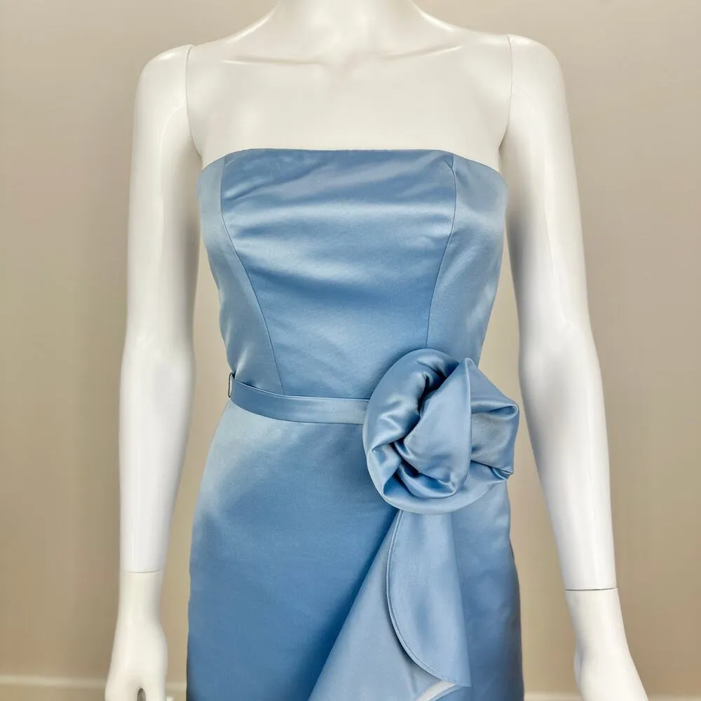 ABS Allen Schwartz Strapless Dress Light Blue Satin Corset Draped Pleated US 2 - Image 3