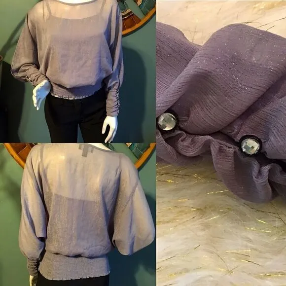 Grey metallic lavender Chiffon 2 in 1 Blouse - Image 2