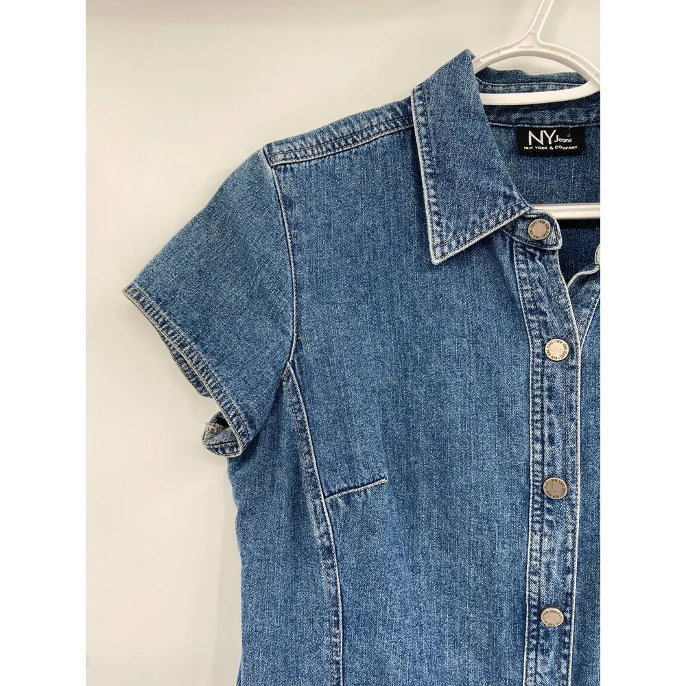 New York & Co Denim Snap Front Dress 90's Y2K Style Size 10 - Image 26