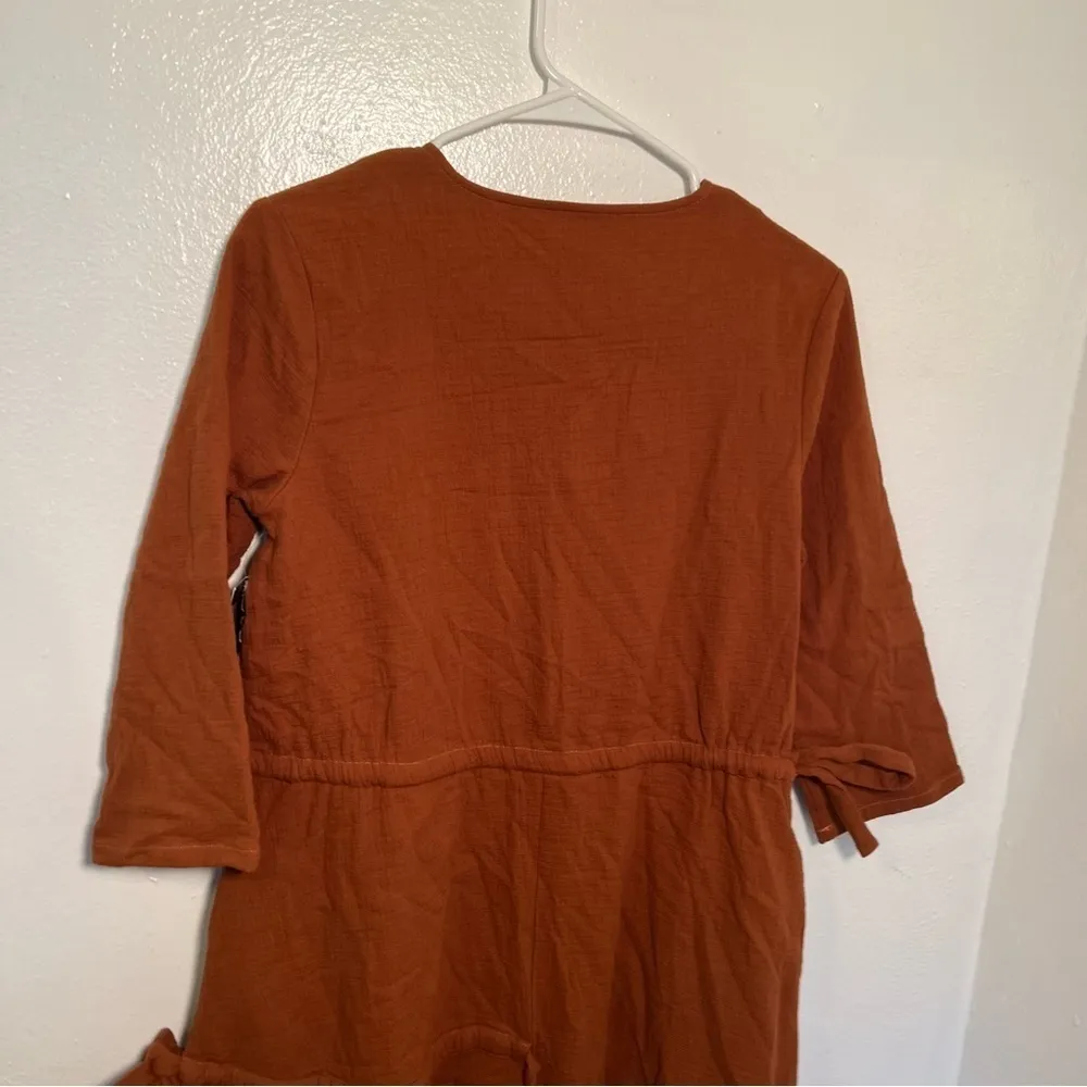 Blew Gauzy Dress Rust Brown Drawstring Ties Tan Size M - Image 8