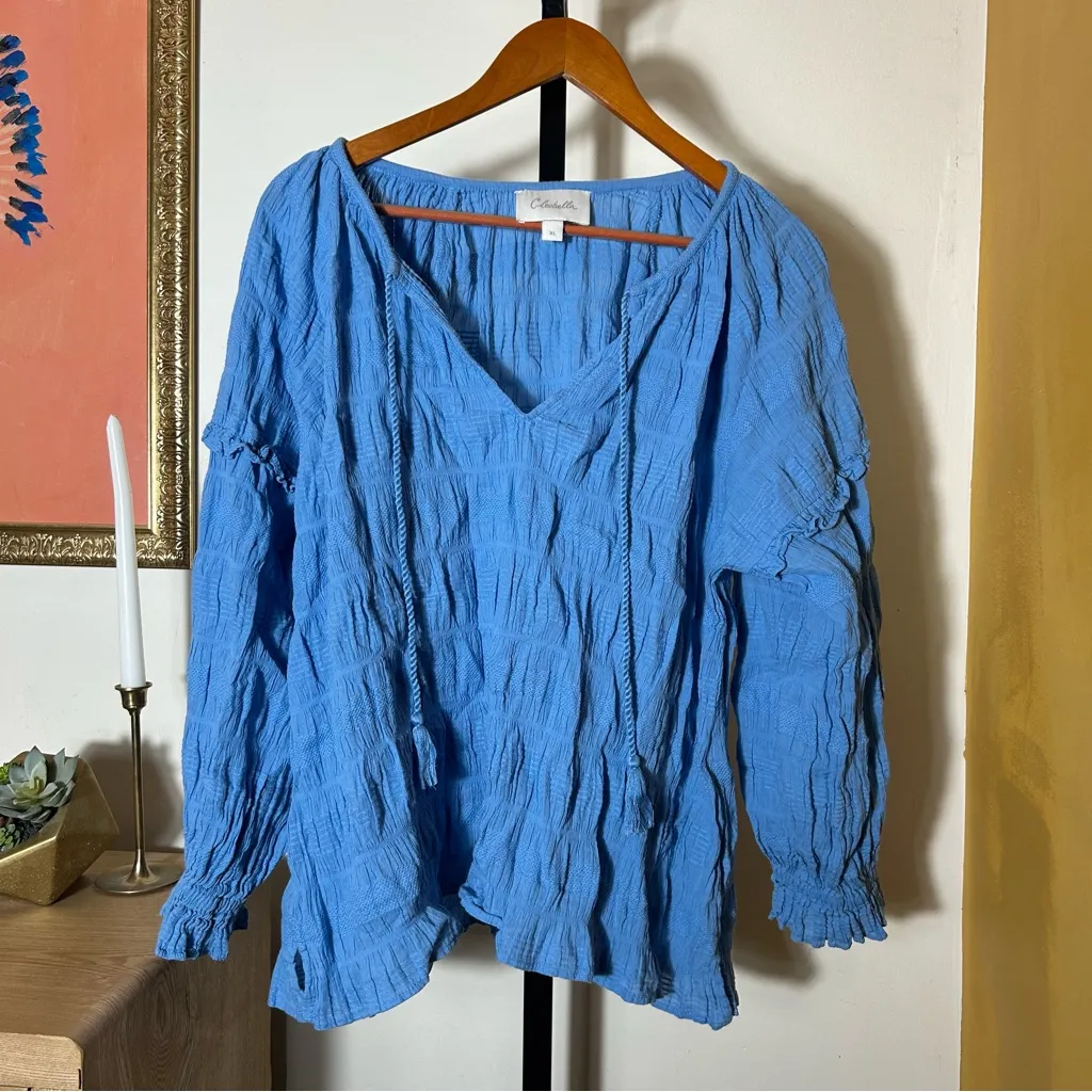Cleobella Azariah Blouse Tiered Ruffle Long Sleeve Top Gauzy Cotton Boho Size XL - Image 4
