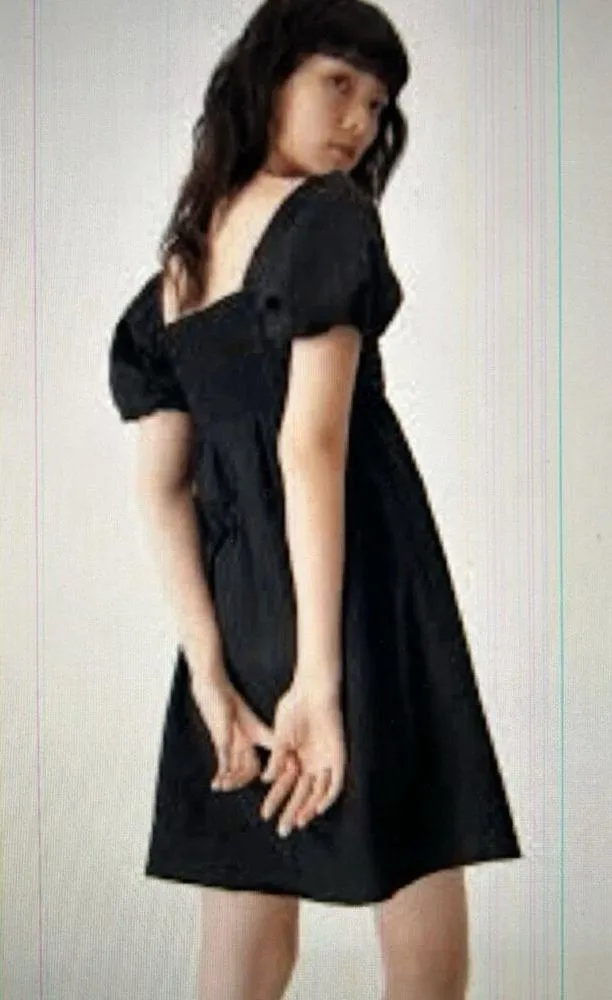 Wild Fable Black Puff Sleeve Mini Dress Tie Front Smocked Back Size M - Image 3