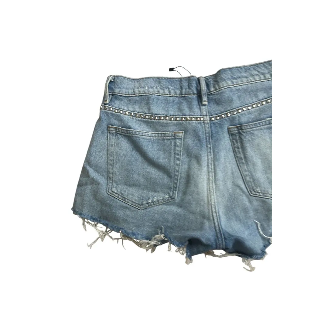 FRAME Light Wash Cutoff Studded Trim Denim Shorts Size 27 - Image 9