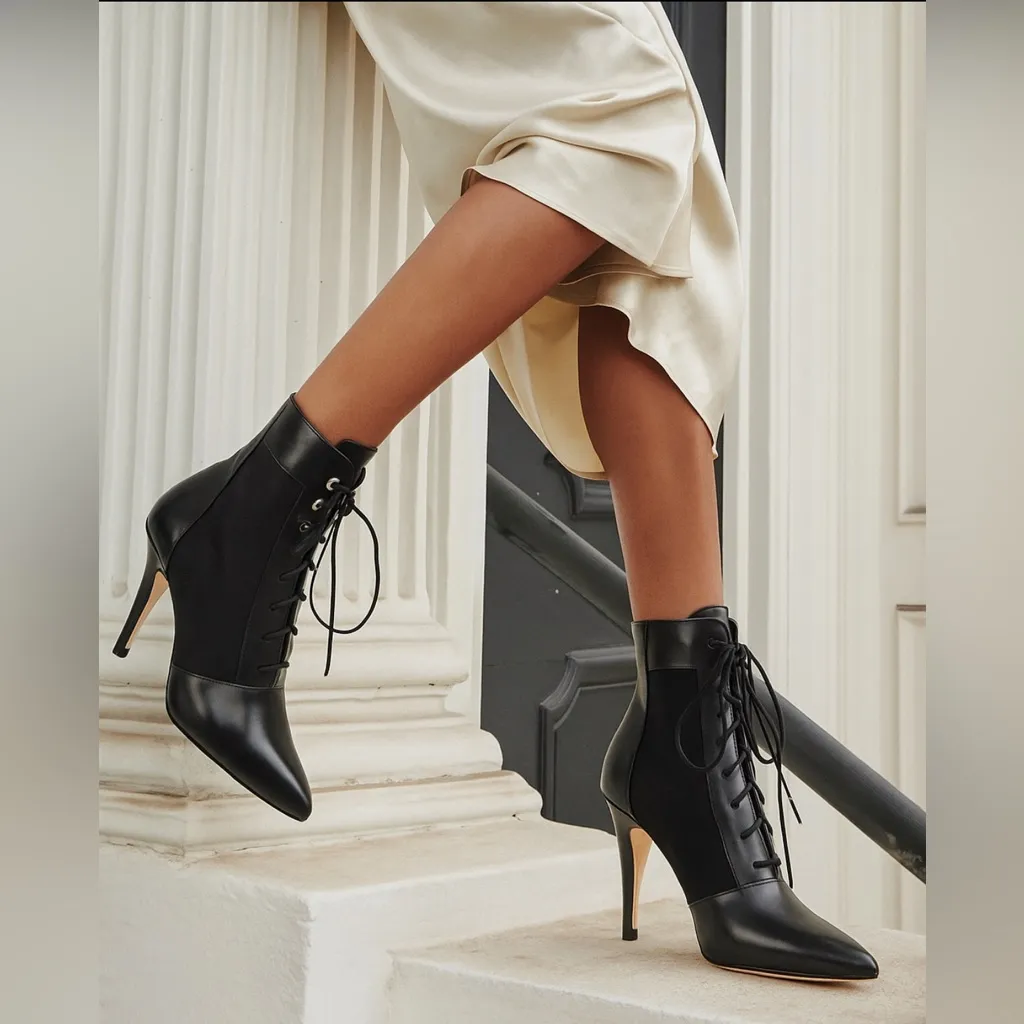 Loeffler Randall Georgia Leather & Mesh Lace-Up Heeled Black Bootie 9.5 - Image 11