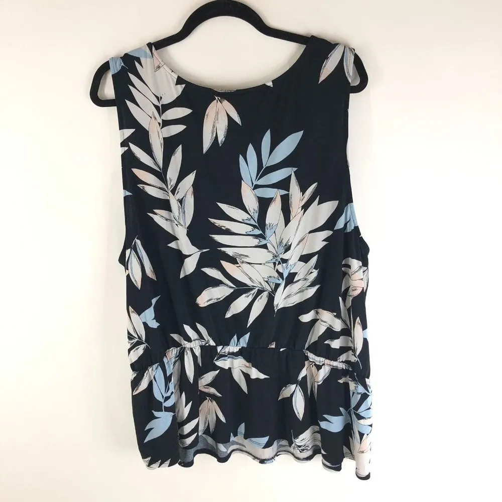 Leota Womens Helene Tie Hem Peplum Top Leaves Sleeveless Scoop Neck Black 3X - Image 6