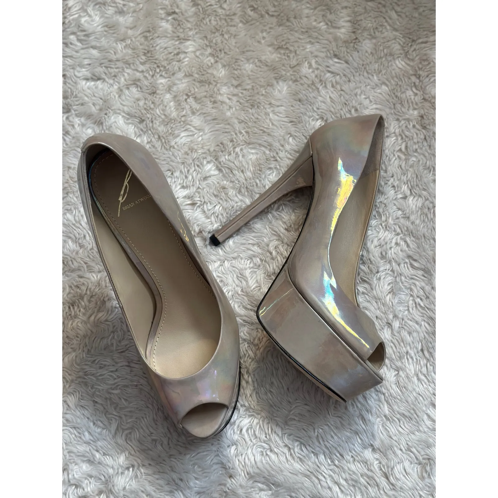 Brian Atwood 8.5 Opalescent Platform Stiletto Peeptoe Pump Heels Formal Bridal - Image 2