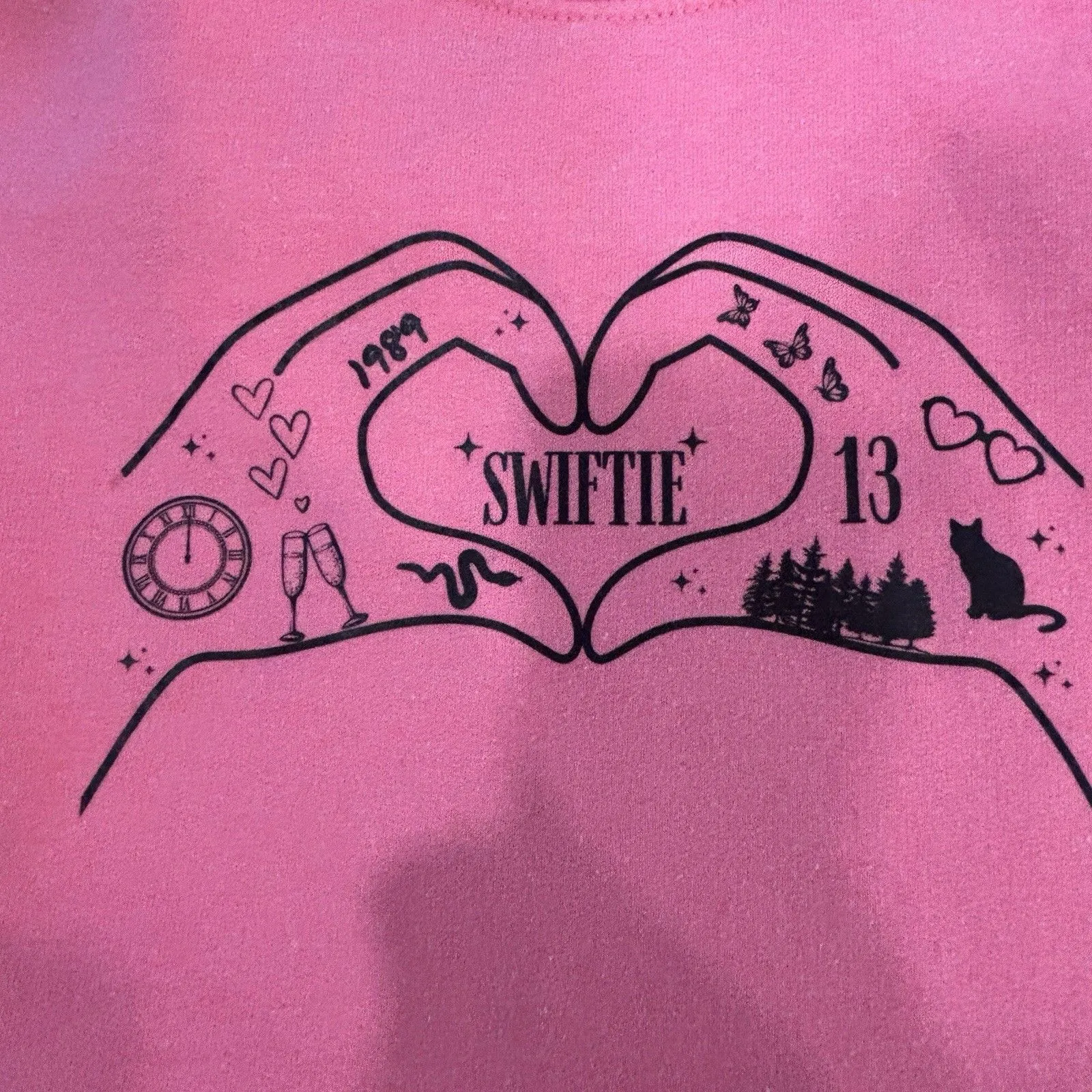 SWIFTIE PINK SWEATSHIRT SMALL Bridgette & Main Heart Hands Taylor Era Fan 89 - Image 13