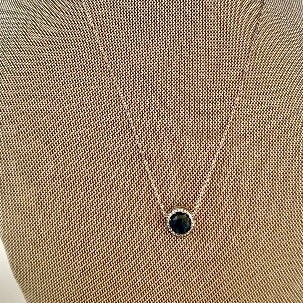 Pandora Blue Crystal Cubic Zirconia 925 Sterling Silver Necklace - Image 2