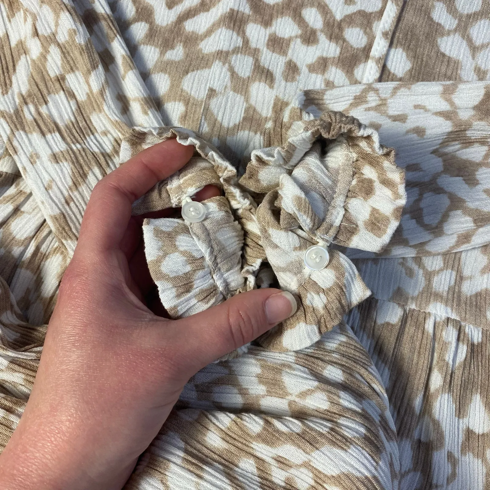 Aura Tan Polka Dot Long‎ Sleeve Ruffled Mini Dress Size S Business Casual Boho - Image 9