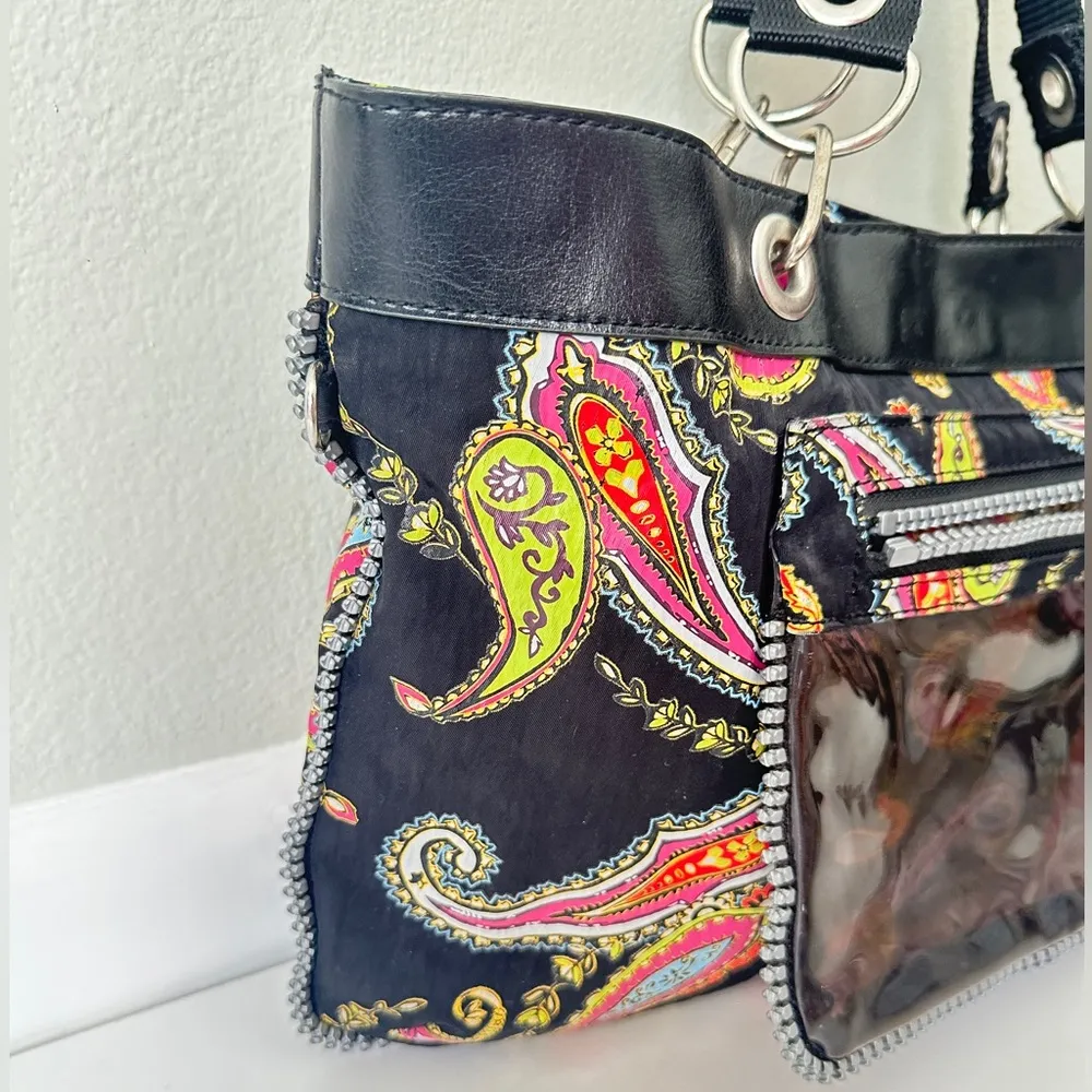 Kipling Cagey E/W Shopper Black and multicolor Paisley Tote Shoulder Bag AC3631 - Image 3