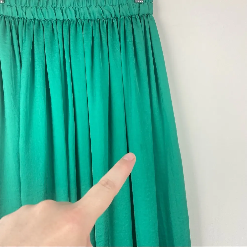 MNG CASUAL Maxi Skirt  Green Satin Polyester Floor Length Elastic Waist XS - Image 9