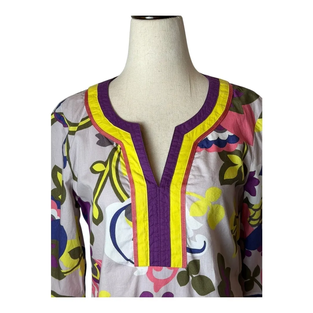 Boden Dress Women 6 Purple Floral Print 3/4 Sleeve Tunic Mini Preppy Bohemian - Image 4