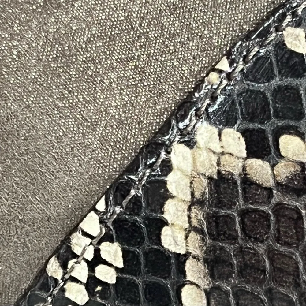 AGL Shimmer Taupe Leather Ballet Flats with Snake Print Cap 39 Brown Size 8 - Image 8