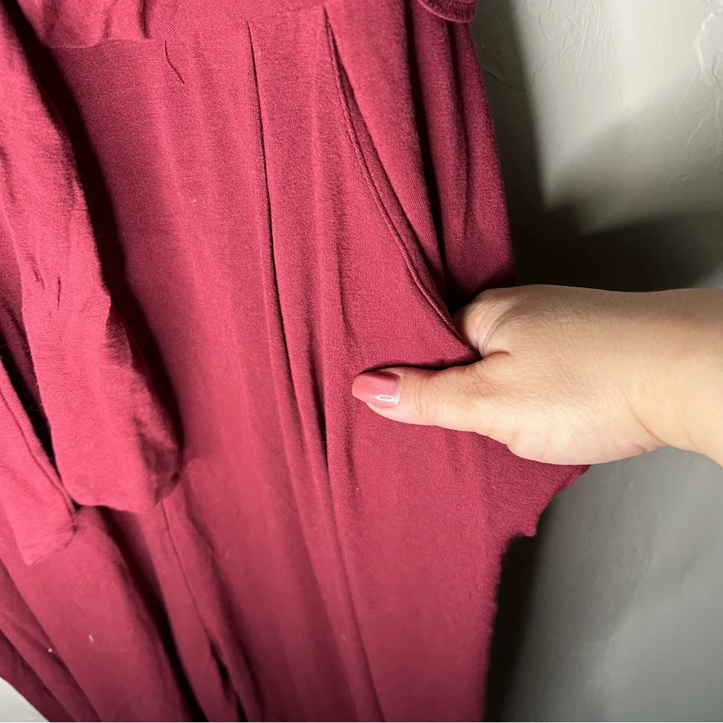 Moulinette Soeurs Anthro Burgundy Willa Jersey Knit Wide Leg Tie Front Jumpsuit - Image 9