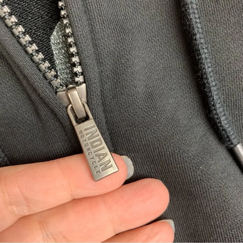 Indian Motorcycles womens medium contrast sleeve zip up sweatshirt black gray - Image 6