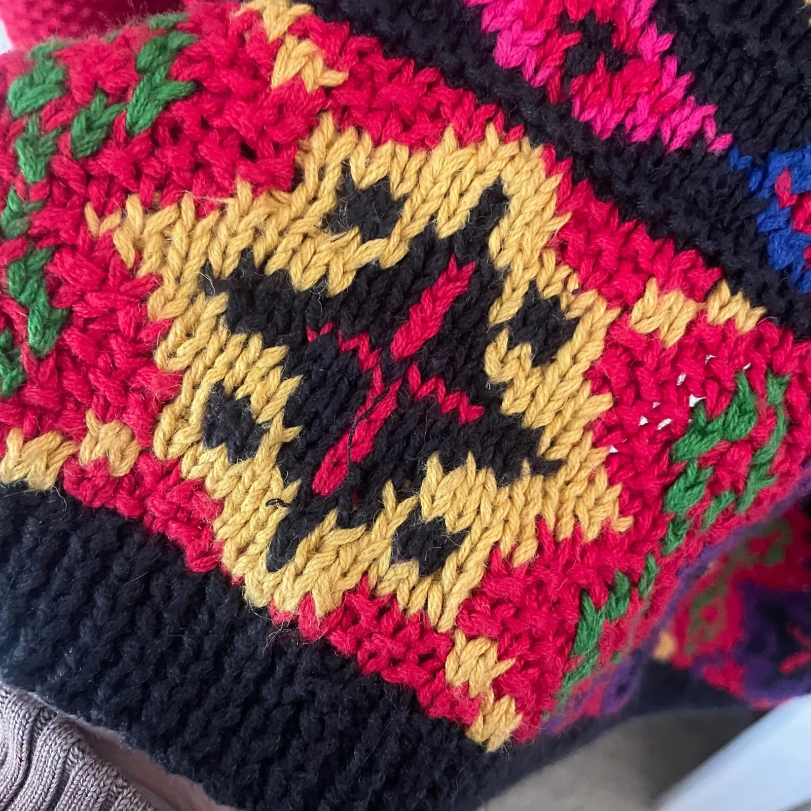 Vintage 90s KnittinG Needle Handknit Snowflake Turtleneck Holiday Sweater Black Size M - Image 5