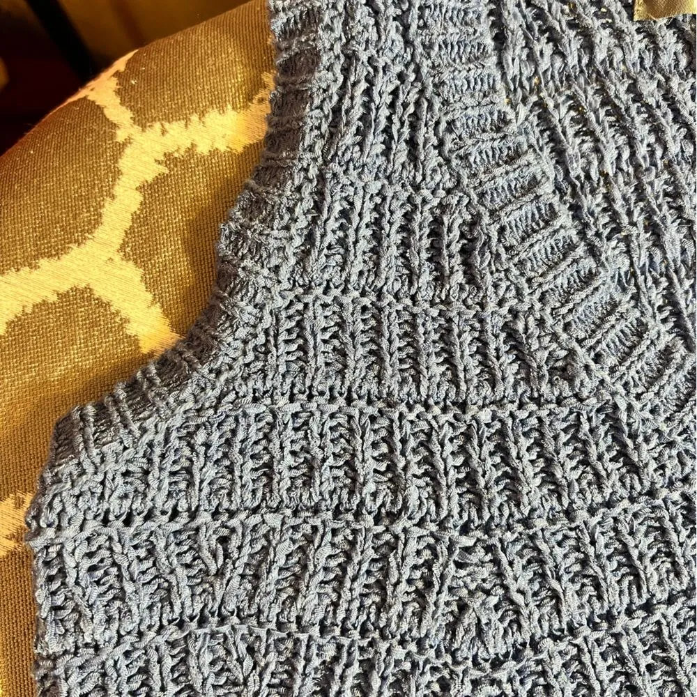 Blue Women's Crochet Sweater Vest, sleeveless, V - Image 4