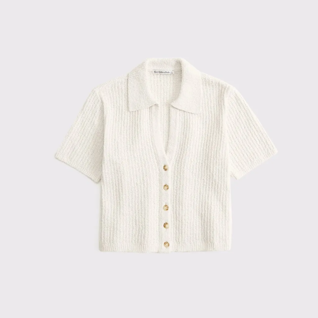 Abercrombie & Fitch Short Sleeve‎ Crochet Style Knit Cardigan Top Sweater SMALL - Image 6