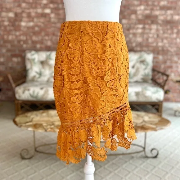 Love Triangle Skirt Lace Asymmetrical Ruffle Hem Gold Orange S Cocktail Party - Image 2