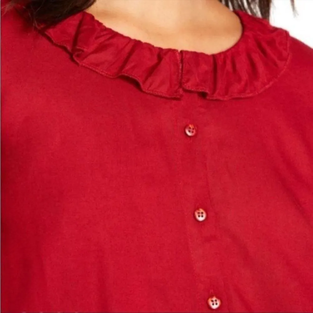 Modcloth Ruffle Collar Blouse The Frill Of It Top Red XS - Image 4