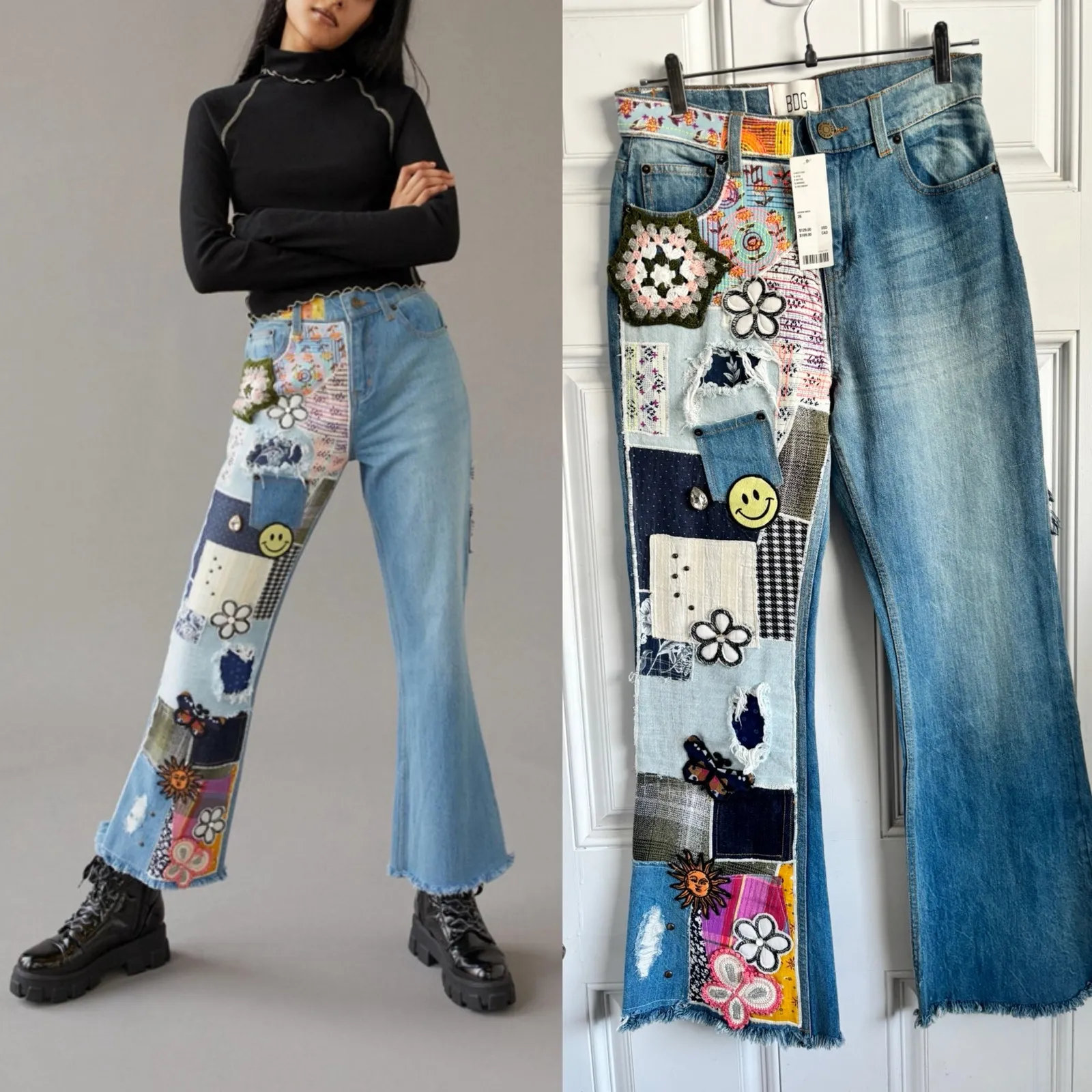 Urban Outfitters BDG patchwork high rise flare jeans NWT size 26 - Image 2