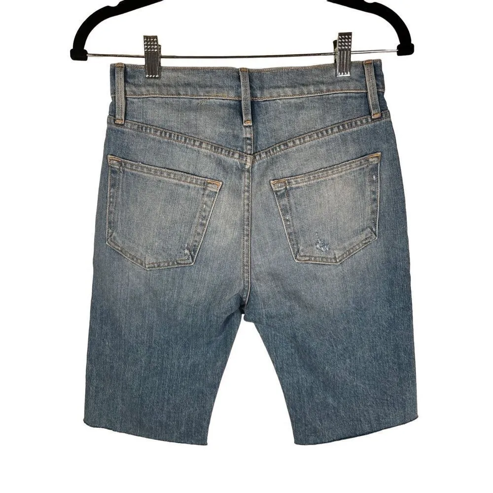 New FRAME Women's Blue Mid Rise Le Vintage Raw Hem Edges Bermuda Shorts Size 25 - Image 5