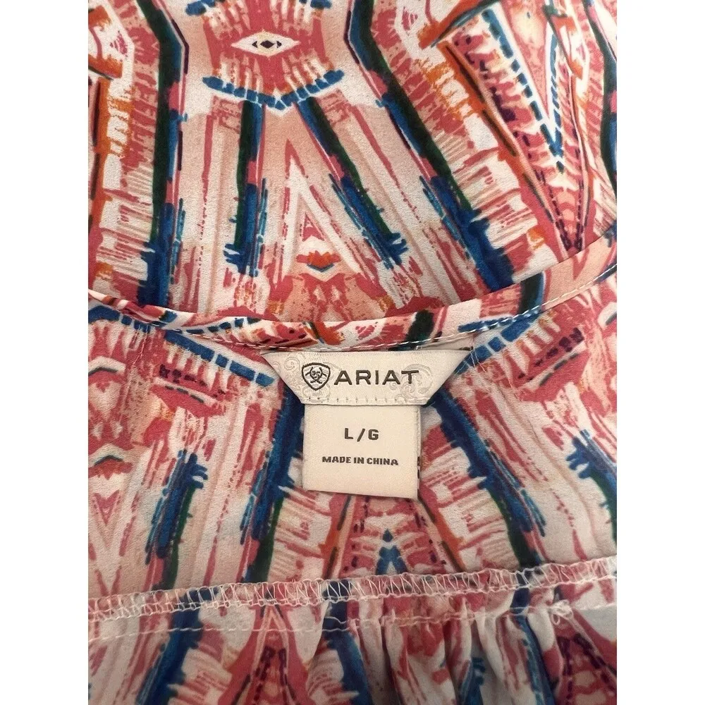 Ariat Blouse Womens Large Paisley Multicolor Aztec Southwestern Boho summer #211 - Image 8