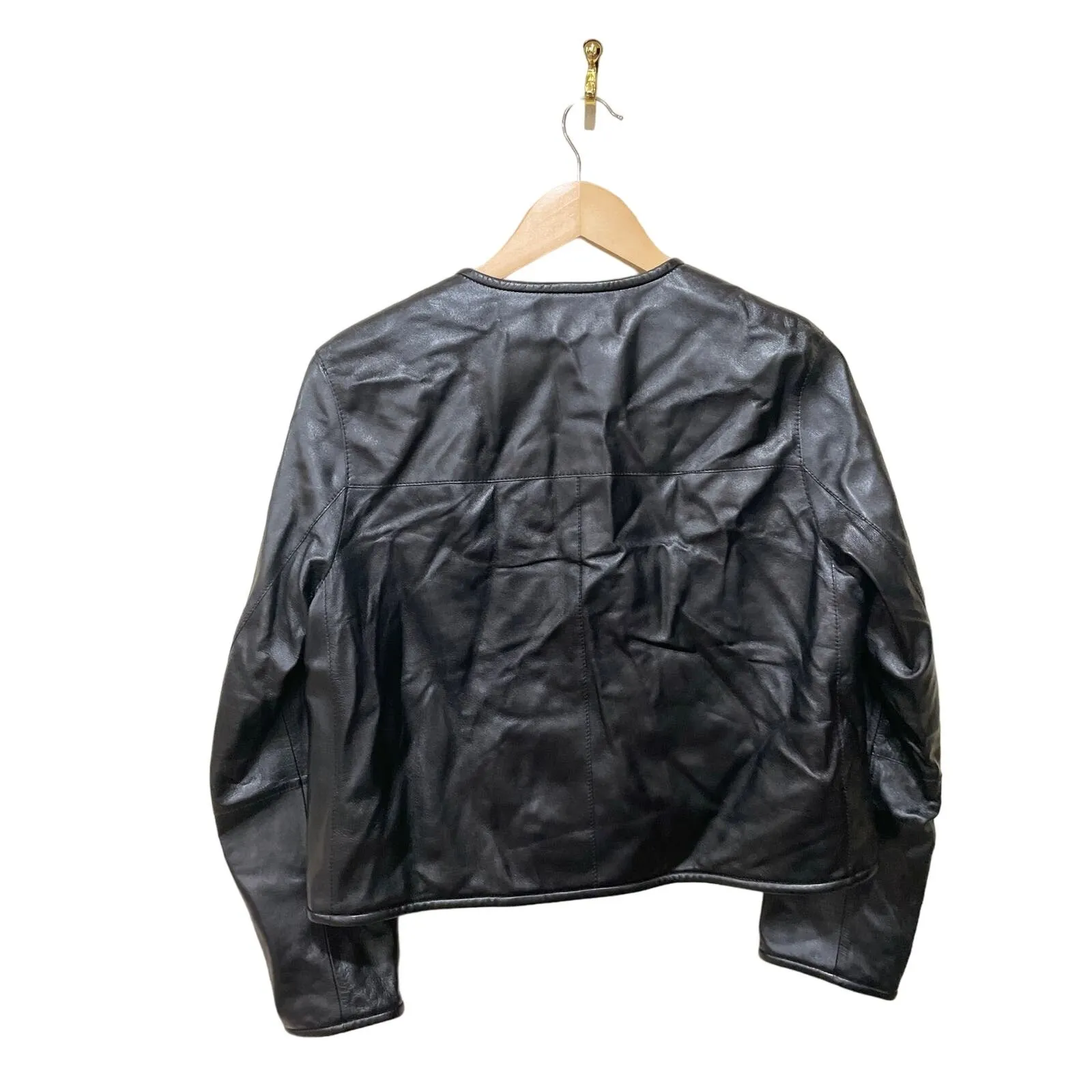 Lafayette 148 NAPPA LEATHER PATCH POCKET HIGHLANDS JACKET Size Small Black - Image 9