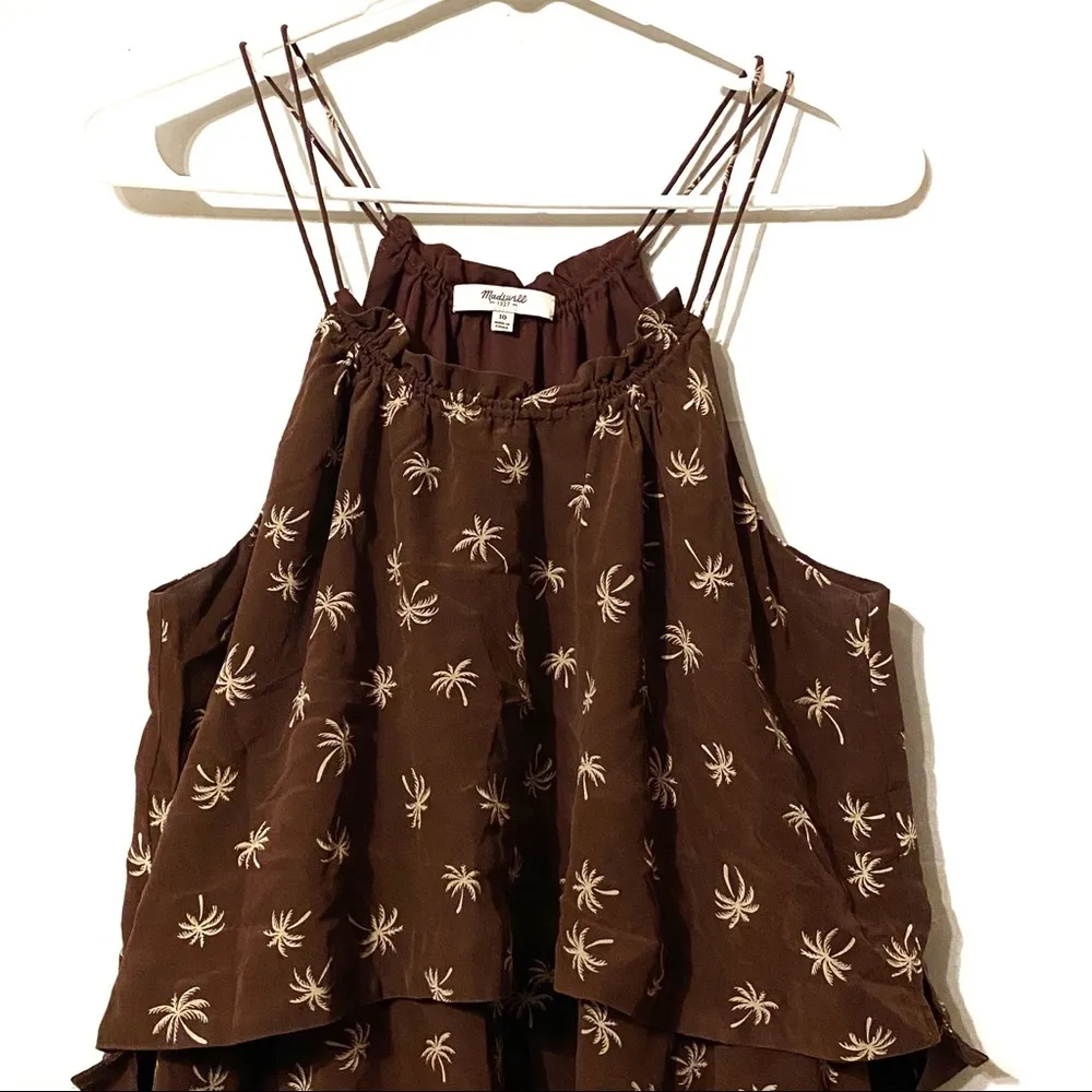 Madewell Dreamdrift Maroon Palm Tree Overlay Dress 10 Tropical Beachy Vacation‎ - Image 4