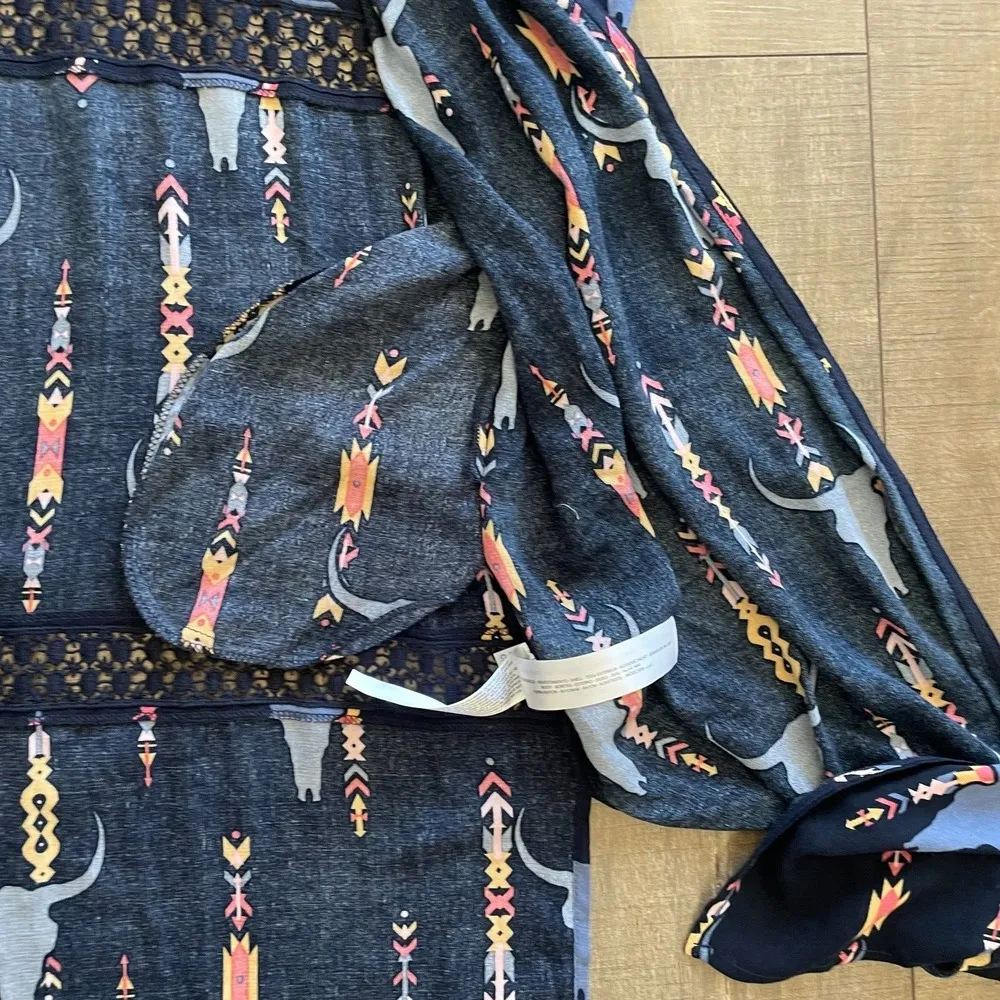 NWT Ariat Longhorns Duster Cardigan Women XLarge Blue Short Sleeve Aztec Western - Image 13
