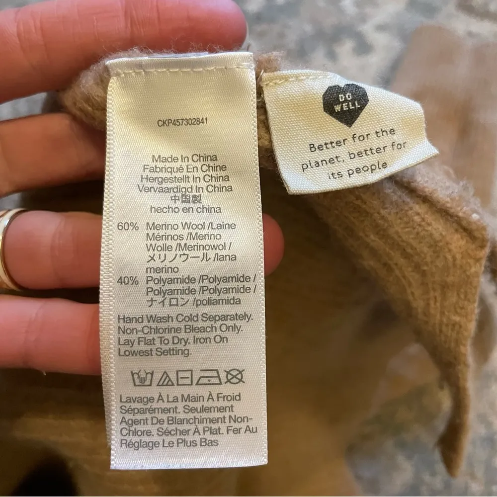 Madewell Tan Sand Beige Merino Wool Quarter Zip Knit Sweater XS - Image 3