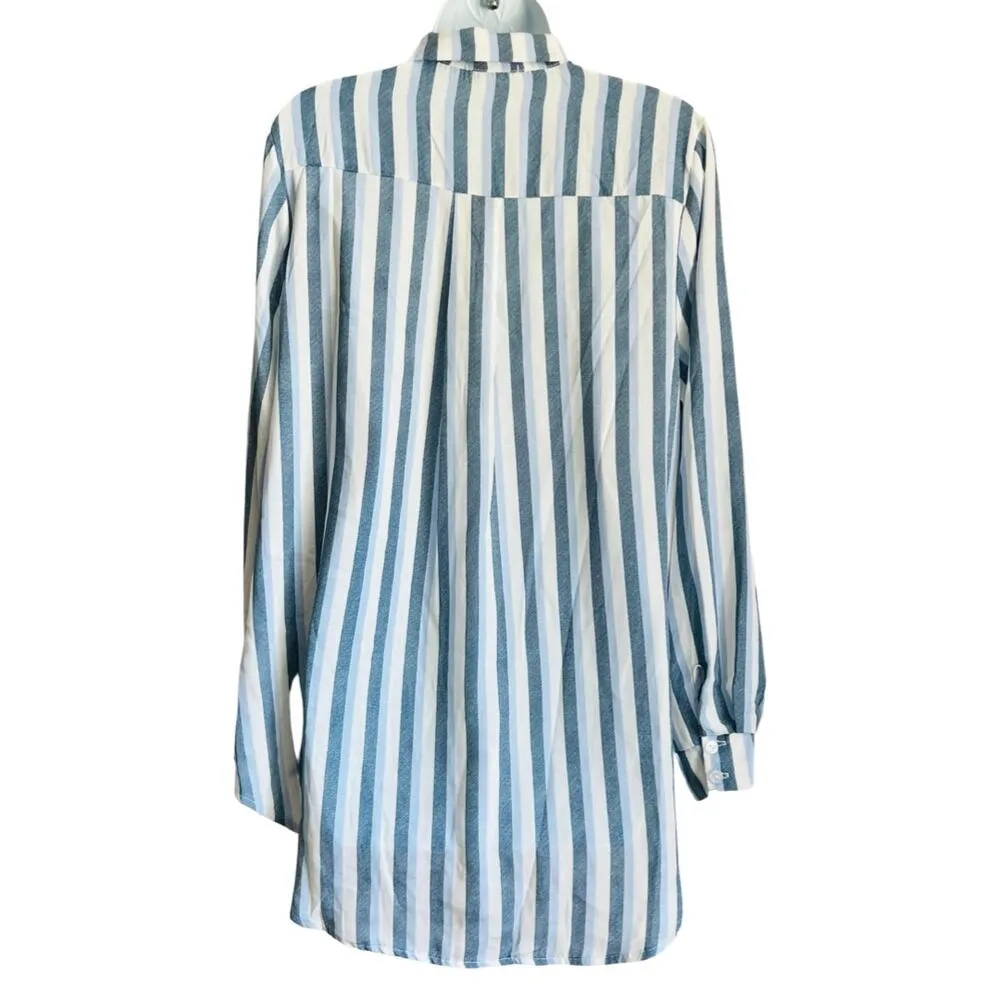 Emi & Joe Blue Cream Pinstripe Button Up Blouse Top Size M High - Image 5