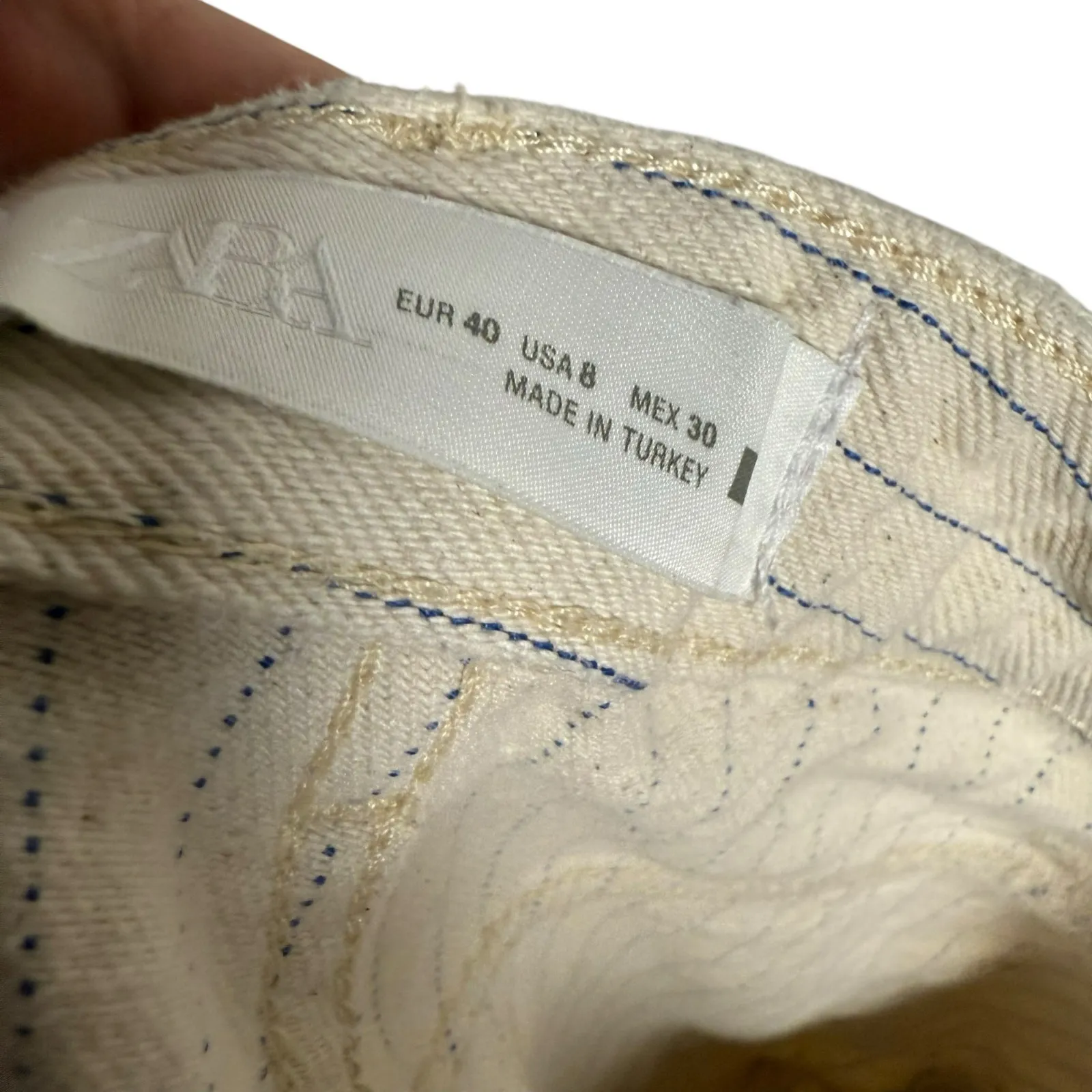 Zara Cream Blue Pinstripe High Rise Straight Leg Denim Jeans Preppy Size 8 - Image 7