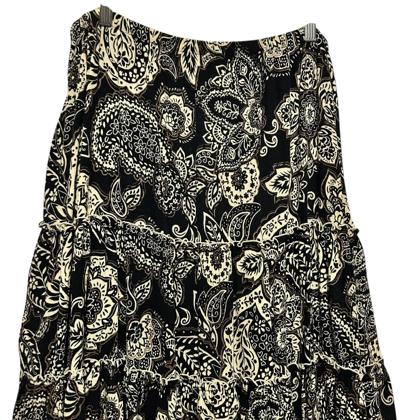 Draper & Damons Womens Tiered Midi Skirt L Black Cream Paisley Boho Cottagecore Size L - Image 2