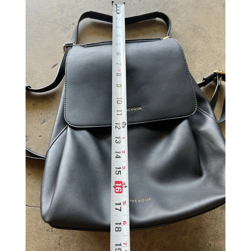 Vintage LOVEVOOK STYLISH DAY PACK Mini Backpack Black Leather Multi Pockets - Image 3