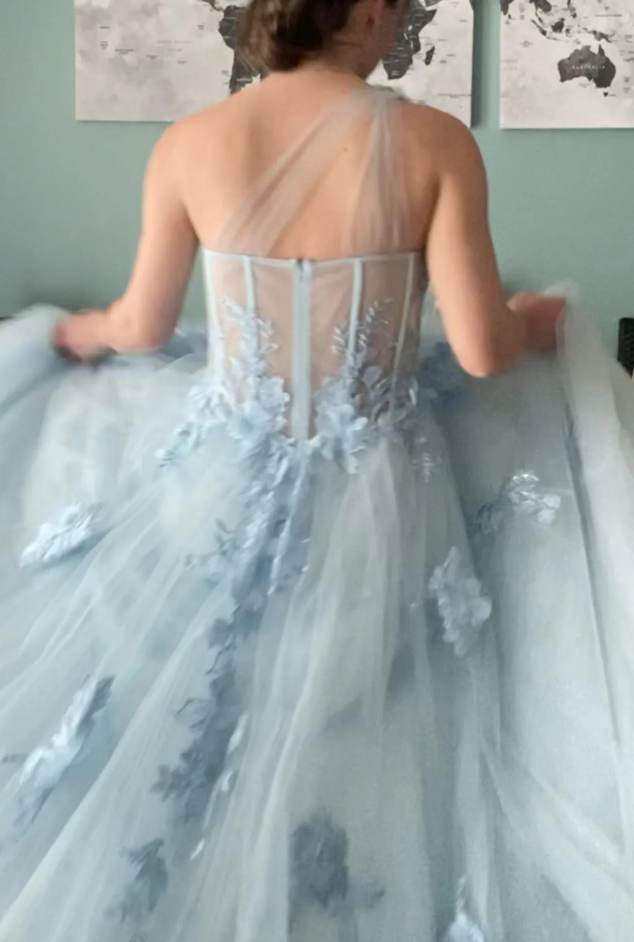 NWT Light Blue High Slit A Line Ball Gown, Prom Dress, Or Non Traditional Wedding Dress Size 6 - Image 3